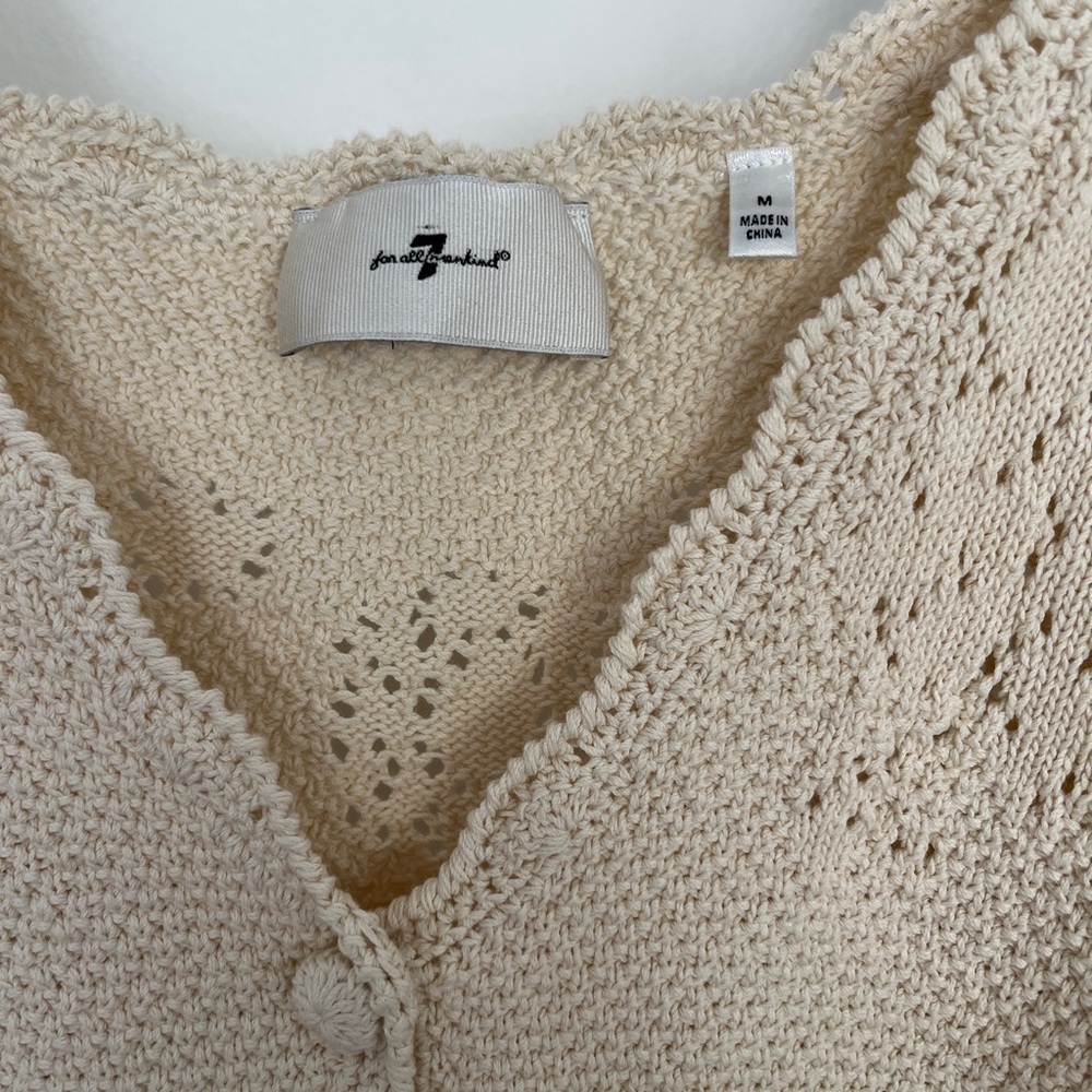 7 For All Mankind | Pointelle Peplum Cardigan / Blouse Women's Cream M - Picture 3 of 7